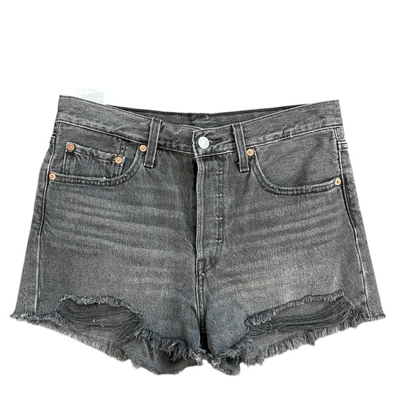 Levi 501 original short faded black grey wonen short size 27 denim cut off - Picture 2 of 8